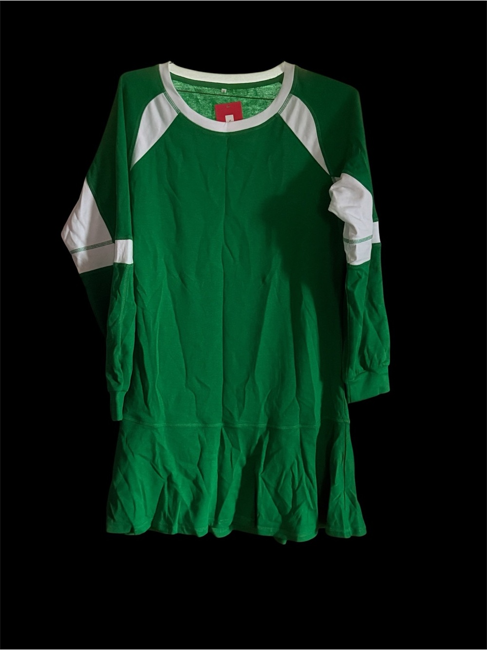 Women’s Green Raglan Sleeve Dress with White Accents